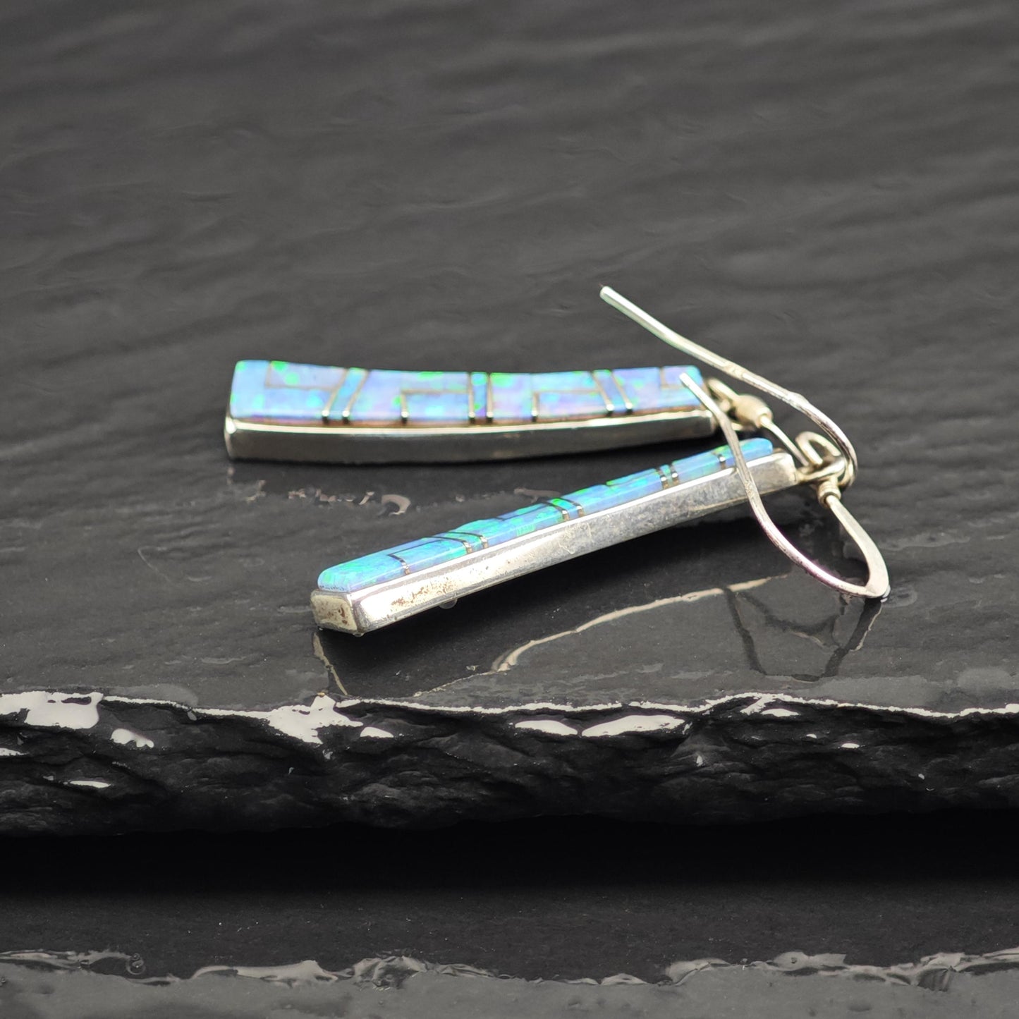 Vintage Blue Lab Opal Inlay Sterling Silver Earrings ER3127