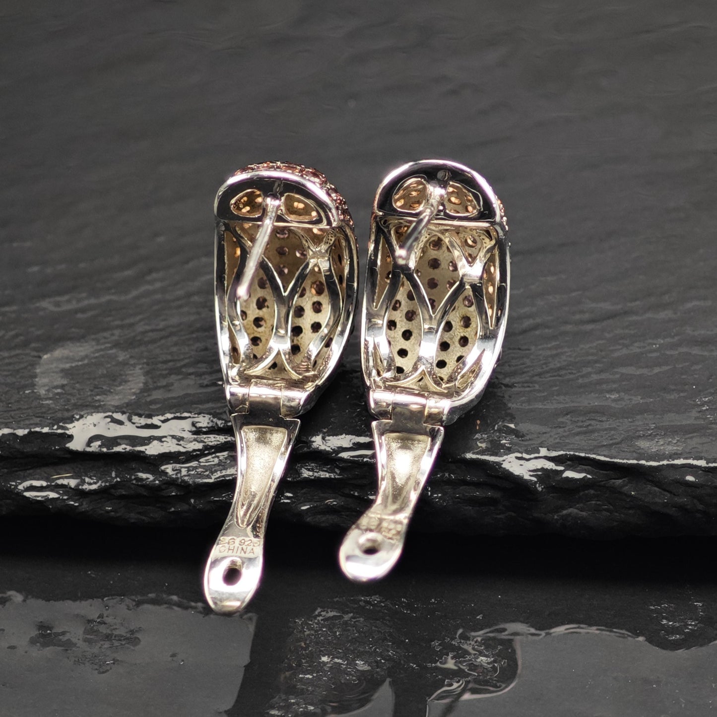 Pave, Brown CZ Stud/Huggie Sterling Silver Earrings ER3116