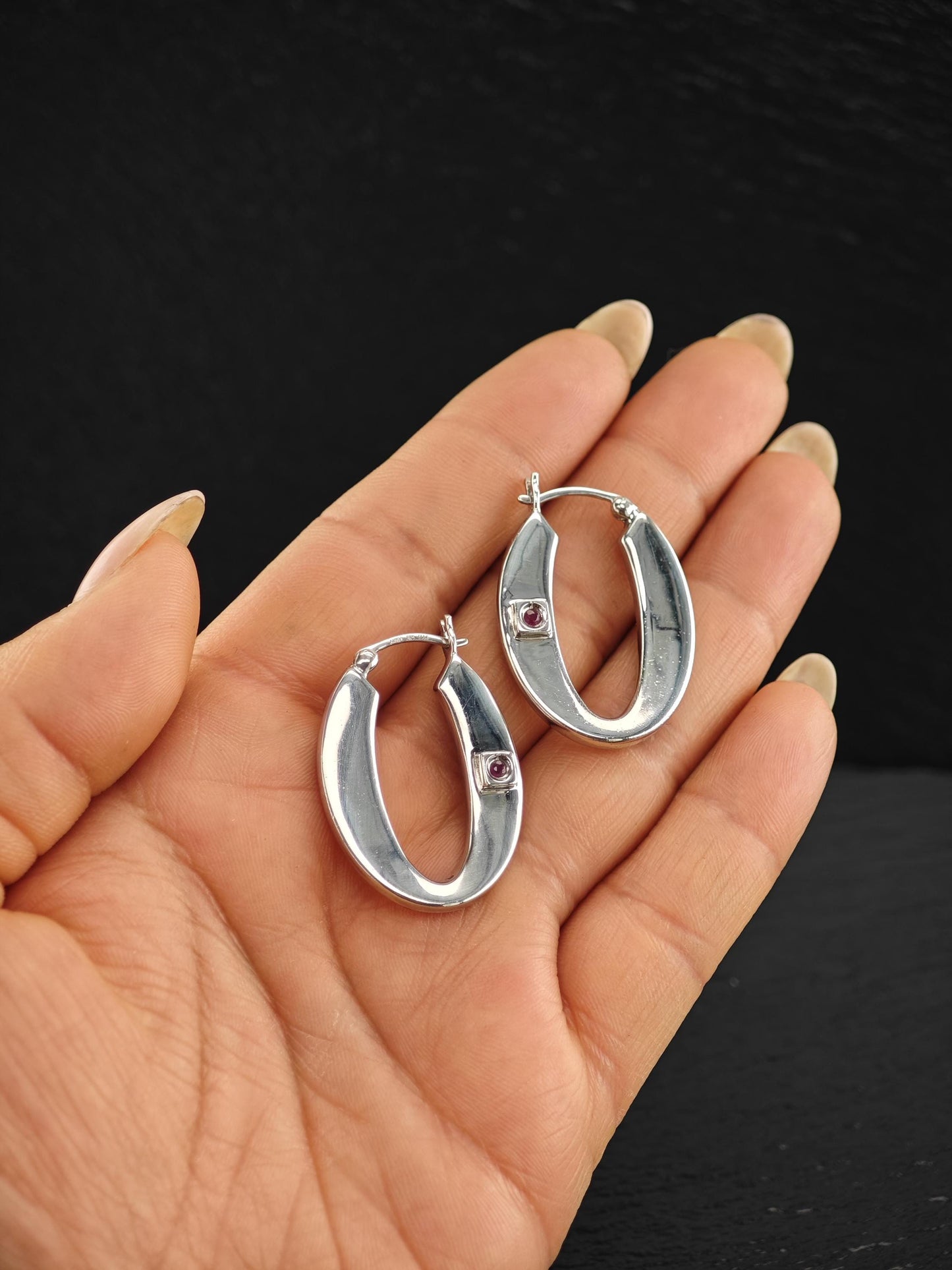 Elle Ruby Hinged Hoop Earrings Sterling Silver