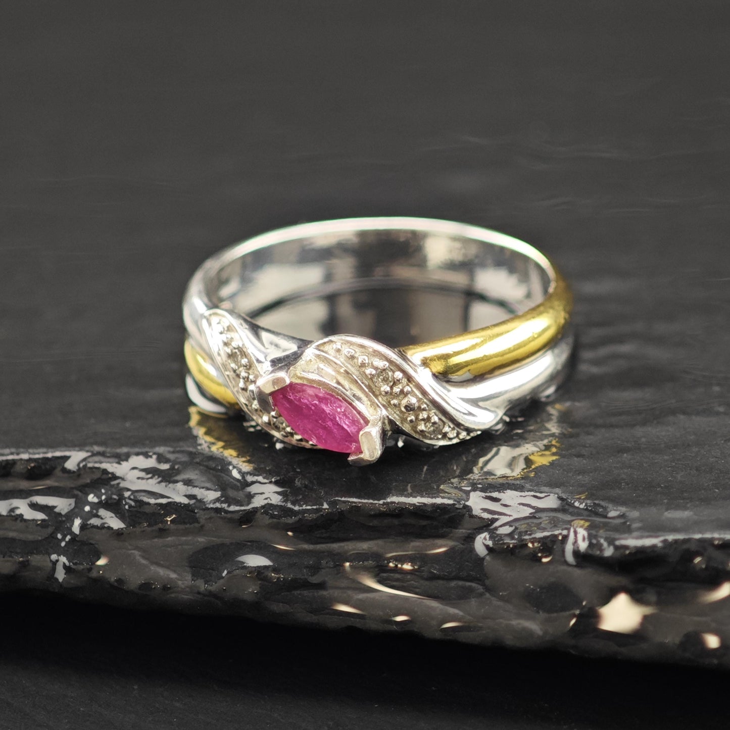 Glass Filled Ruby Gold Plated Accent Ring Sterling Silver Sz 7 3/4 R6231