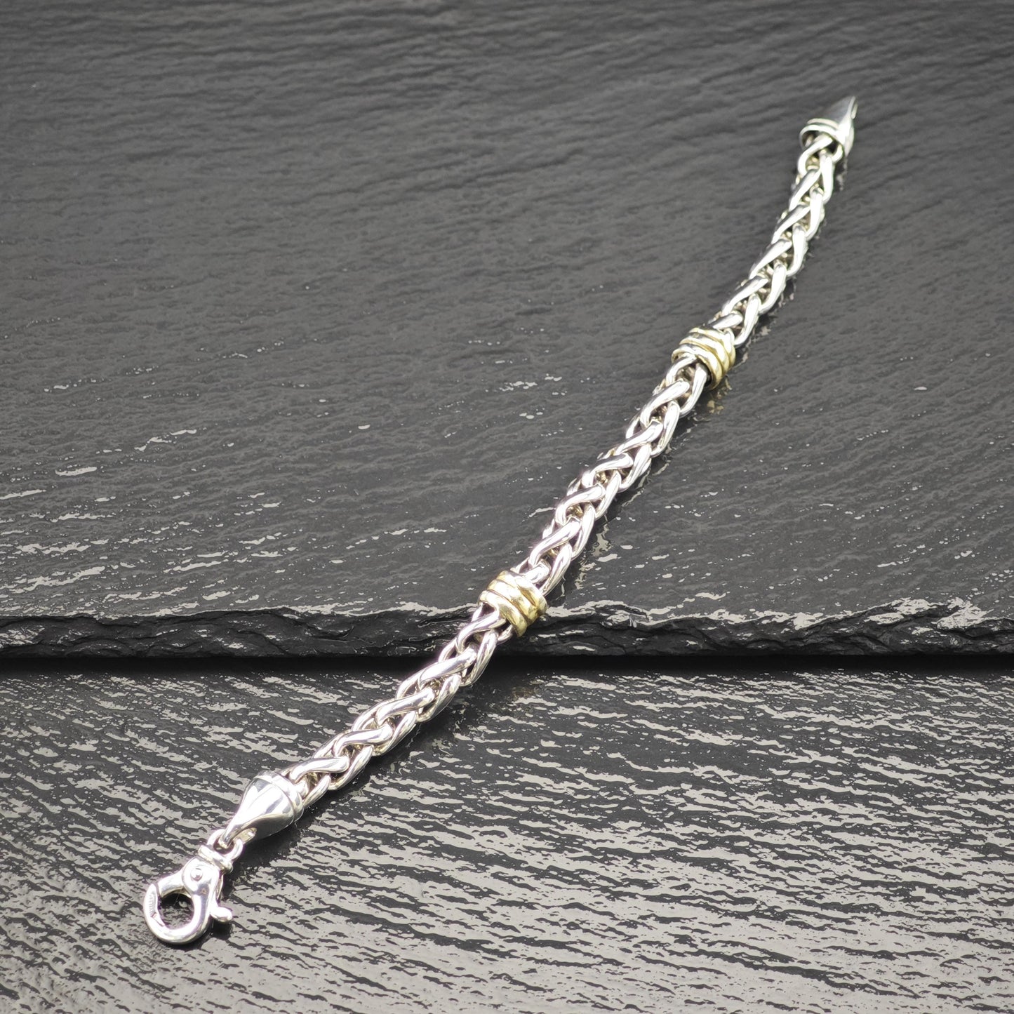 Two Tone Link Bracelet Sterling Silver Size 6 1/2"