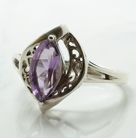 Vintage Sterling Silver Ring Amethyst Size 8