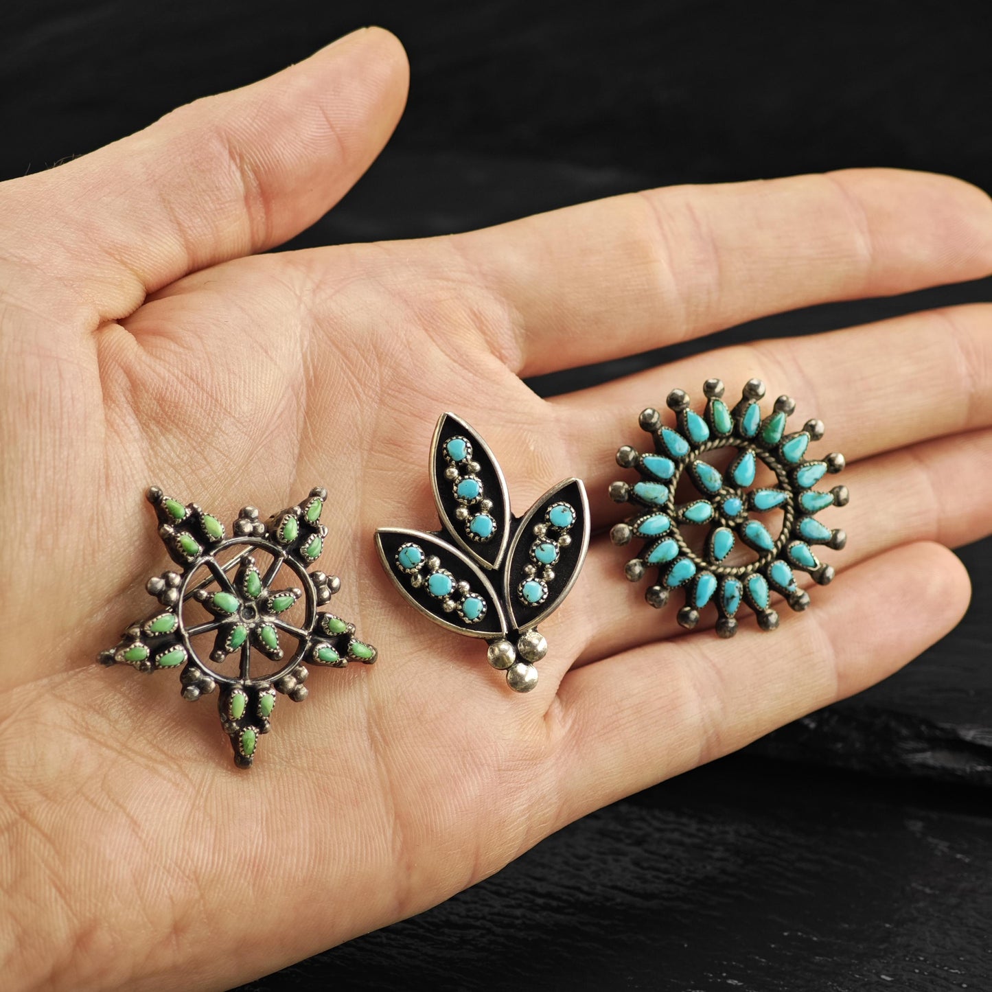 Choice of Turquoise Cluster Sterling Silver Brooches