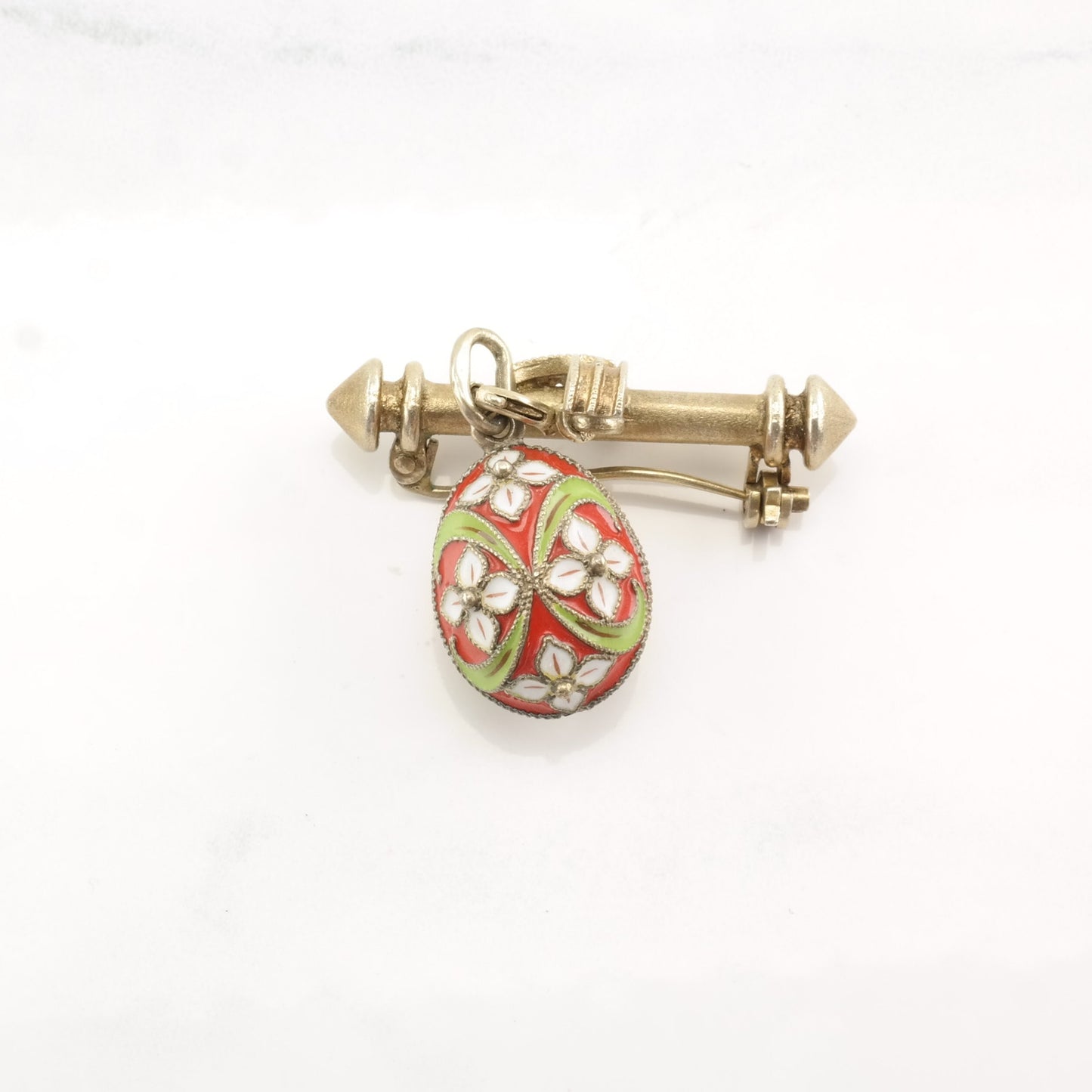 Enamel Brooch Soviet Egg Pendant Sterling Silver Dangle