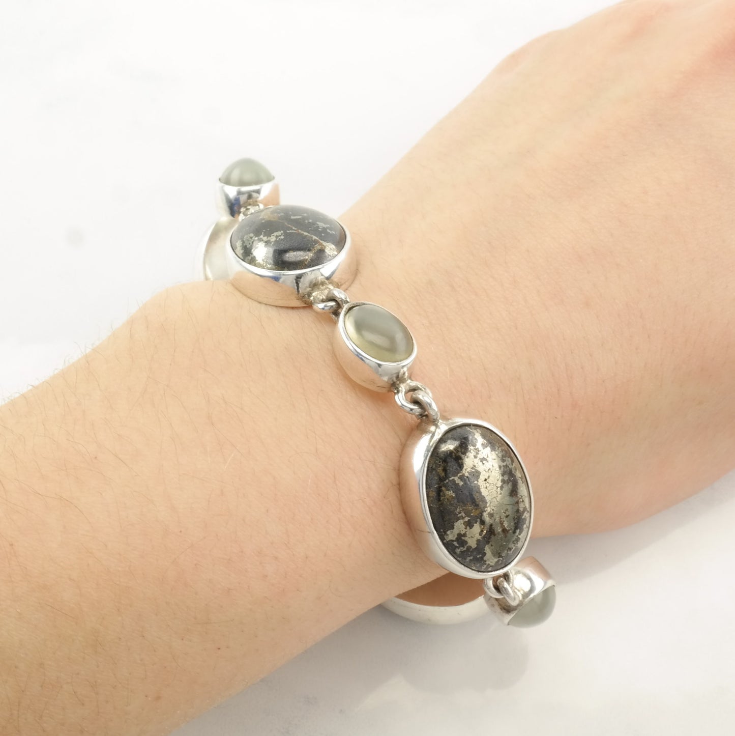 Designer Sterling Silver Link Bracelet Gemstone, Moonstone