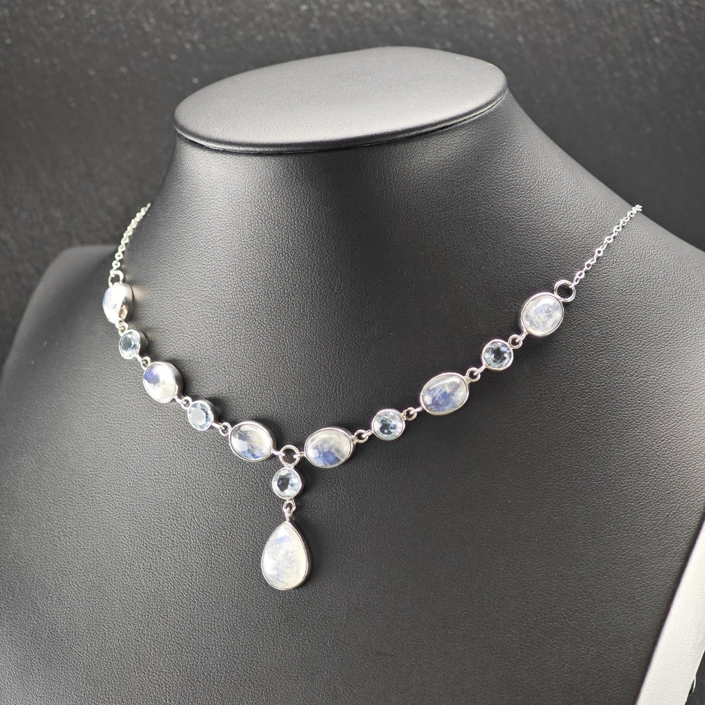 Lariat Sterling Silver Blue Moonstone Topaz Necklace