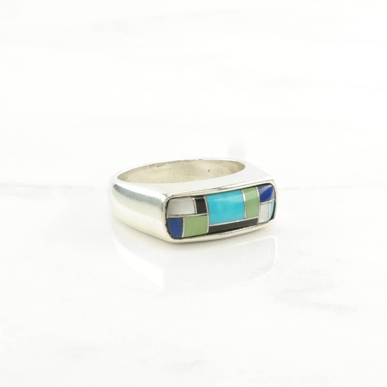 Carolyn Pollack Silver Ring Turquoise, Lapis Lazuli, Onyx Inlay Sterling Size 6 1/4