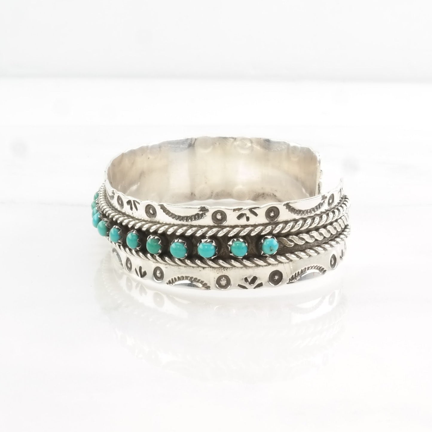 Vintage Zuni Sterling Silver Cuff Bracelet Blue Turquoise Stamped