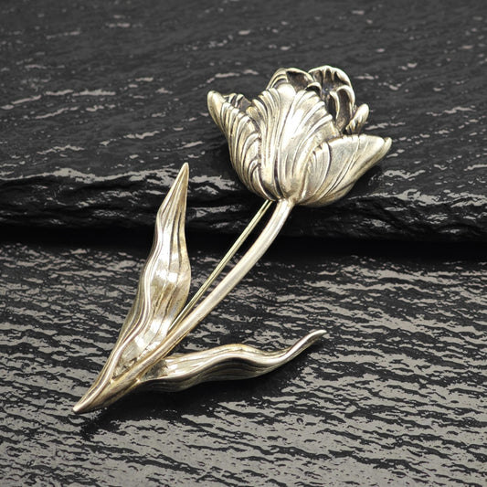 Floral Sterling Silver Brooch Pendant - Elegant MFA Design