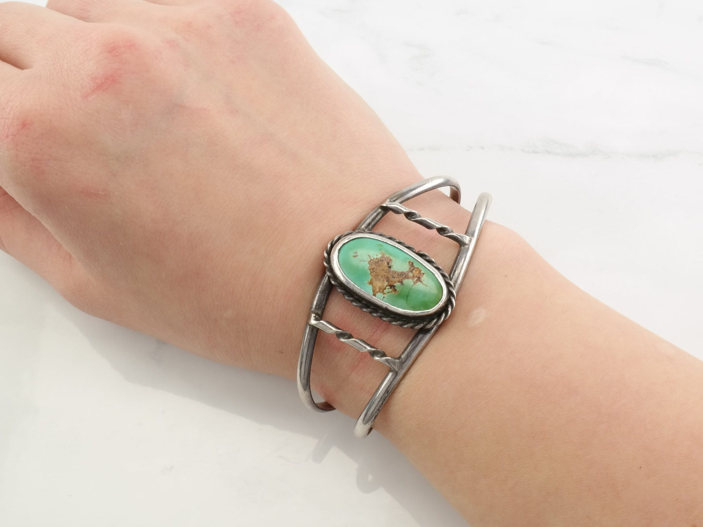 Southwest Cuff Bracelet Green Turquoise Sterling Silver