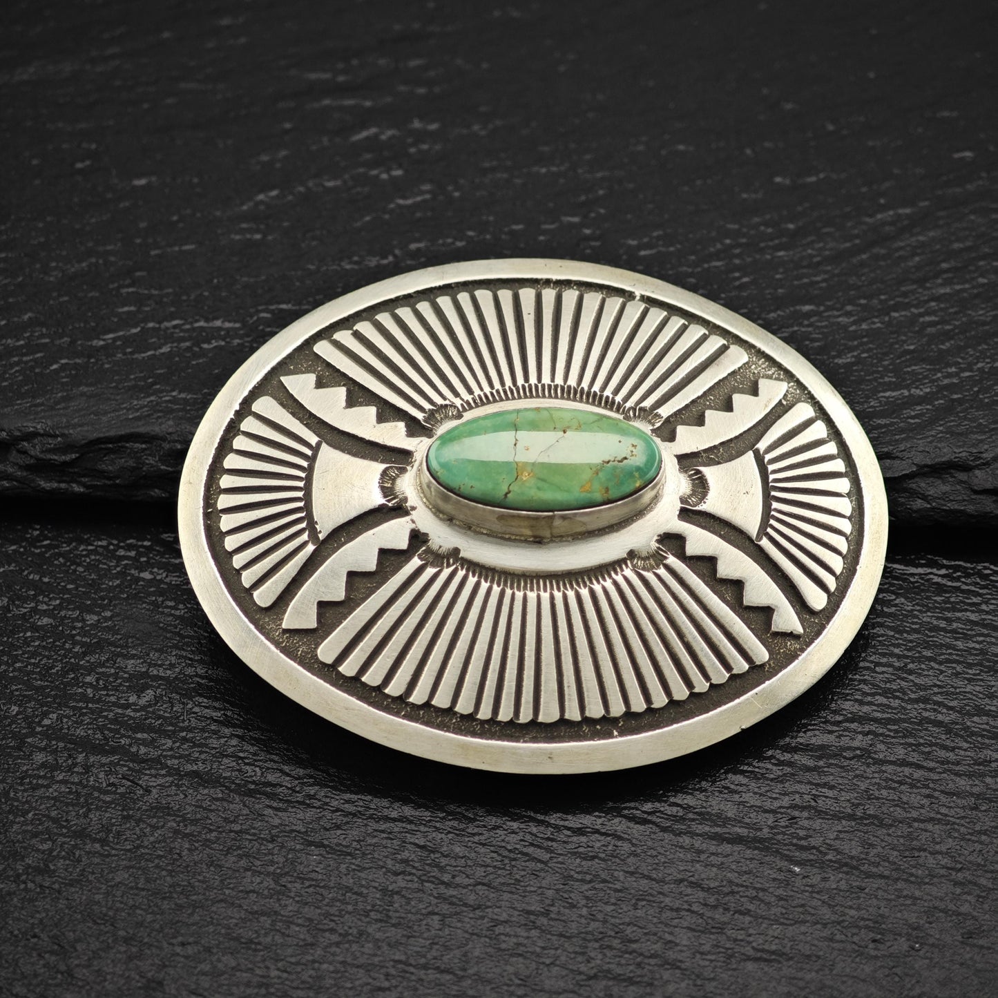 Turquoise Overlay Belt Buckle by Henry Morgan Native American Sterling Silver