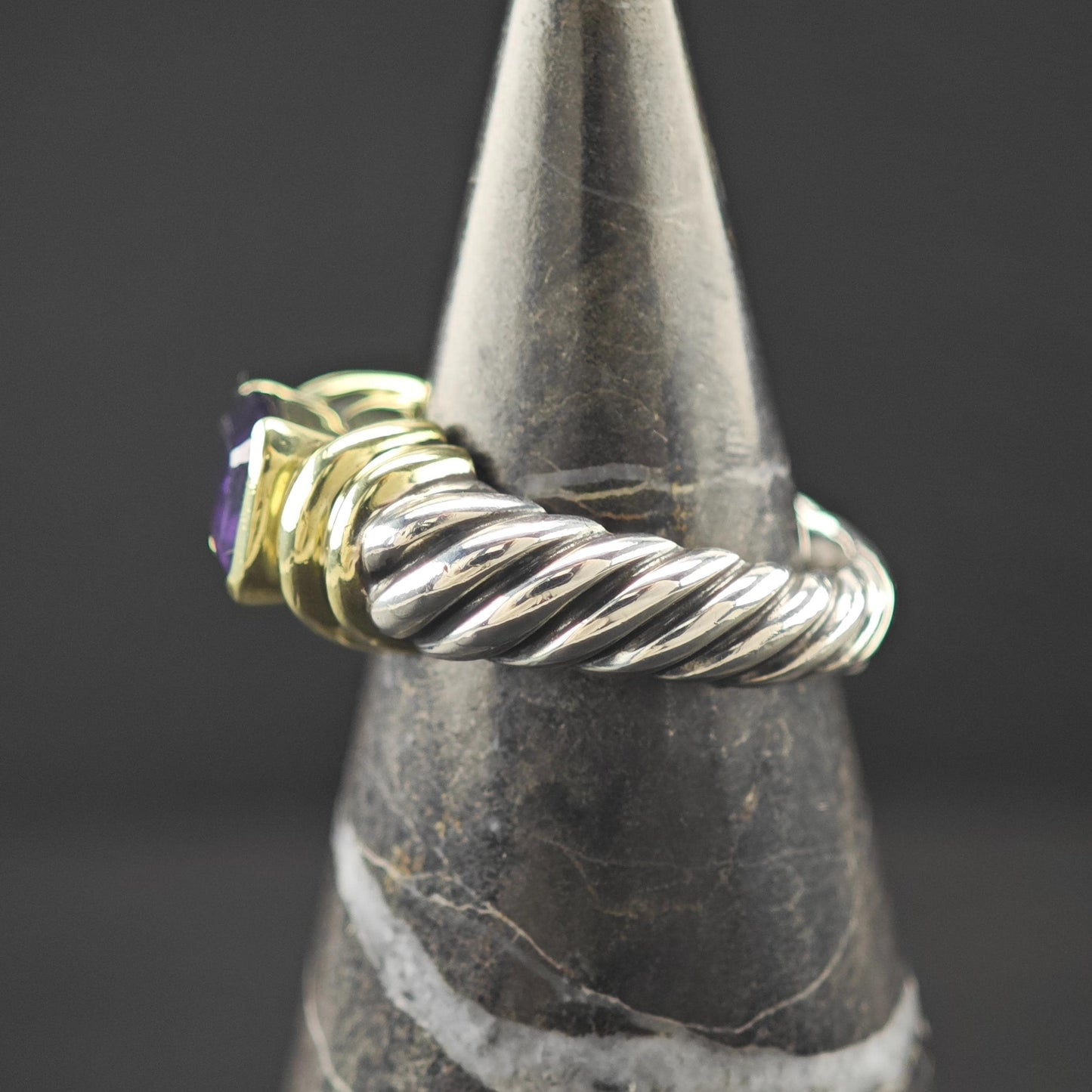 David Yurman Amethyst 14K Gold Accent Ring Sterling Silver