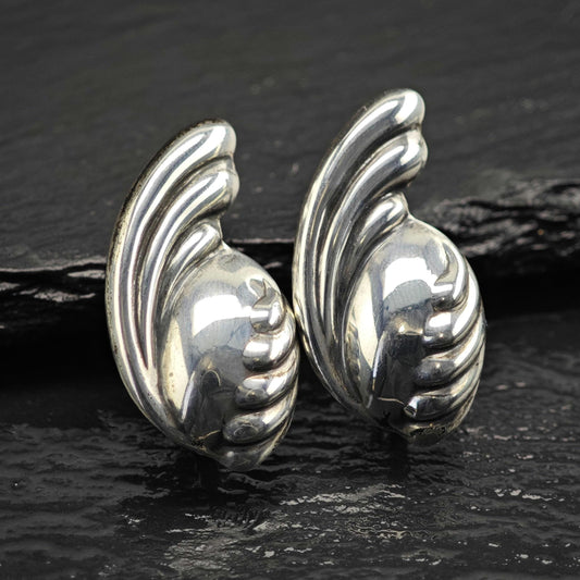 Abstract Taxco Screw Back Sterling Silver Earrings ER3186