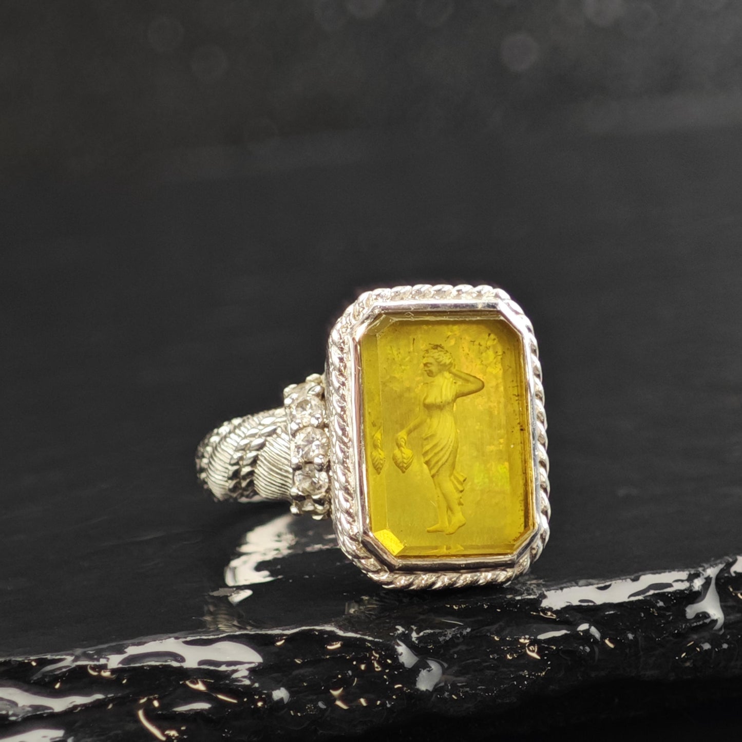 Vintage Judith Ripka Glass Intagilo Sterling Silver Ring Sz 6 R6595