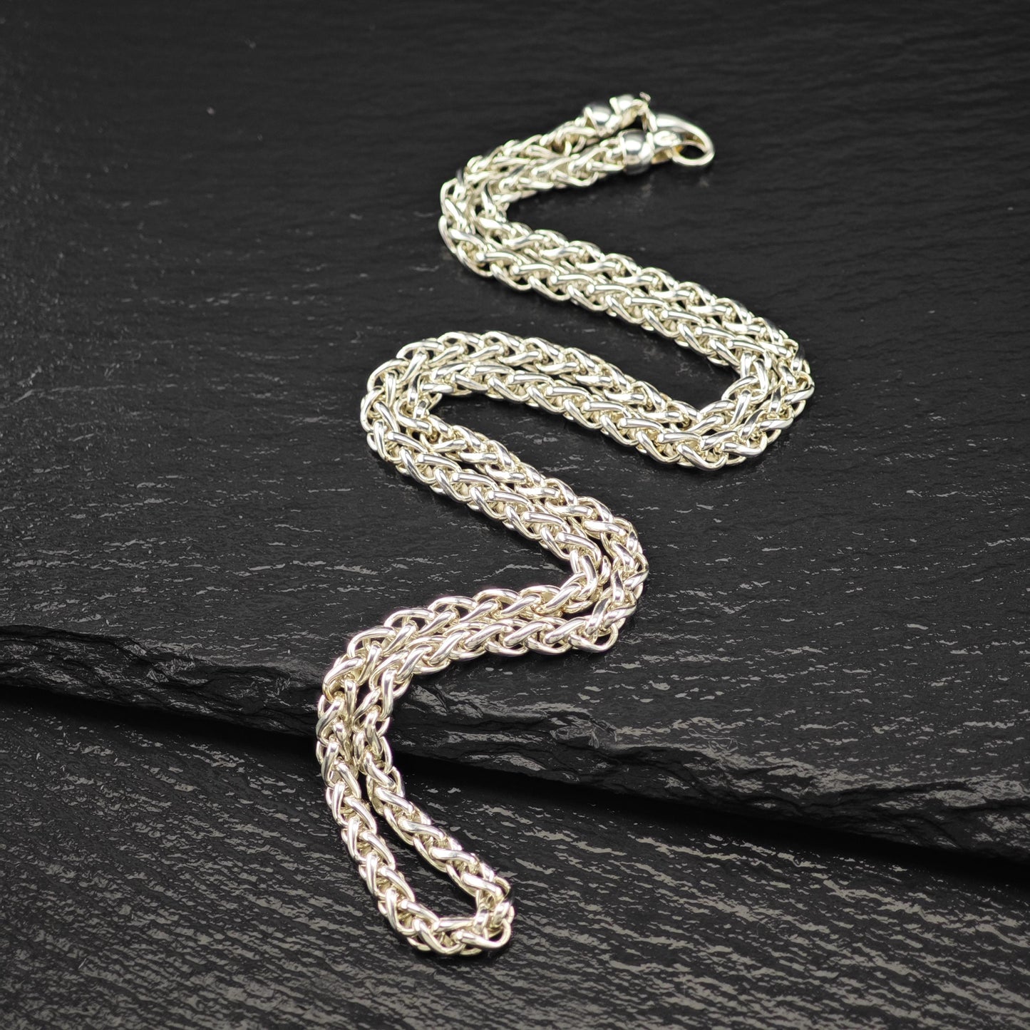 German Made Sterling Silver Spiga, Wheat Chain 4.2mm Rope Chain Necklace