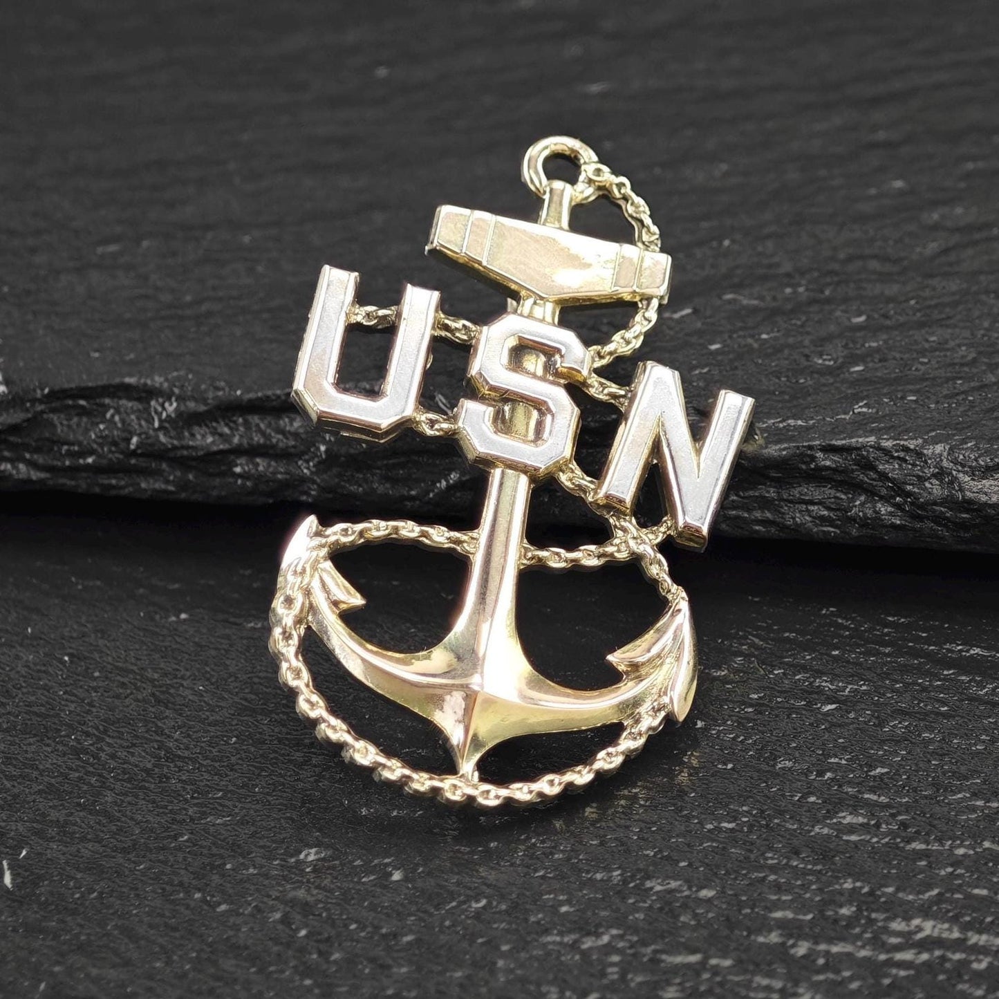 US Navy Gold Anchor Pin Brooch/Pendant Sterling Silver