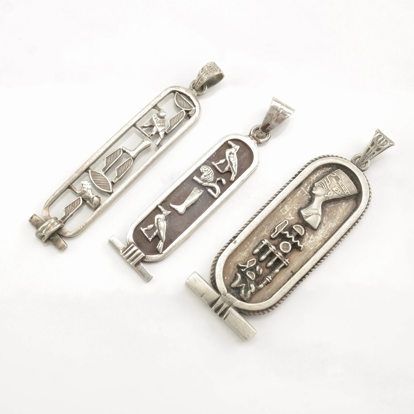 Vintage Egyptian Cartouche Hieroglyphs Sterling Silver Pendant