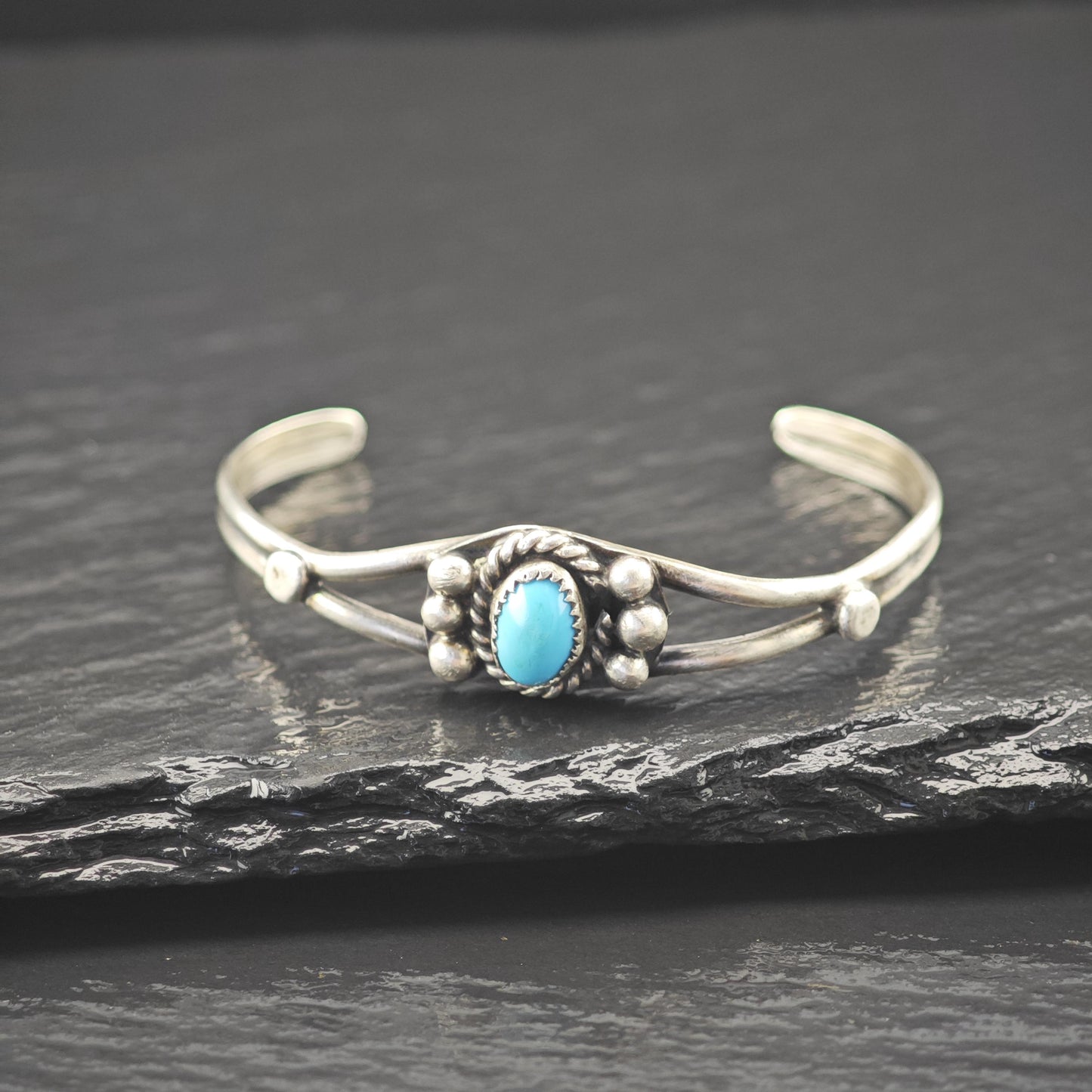 Native American Turquoise Child Cuff Bracelet Sterling Silver