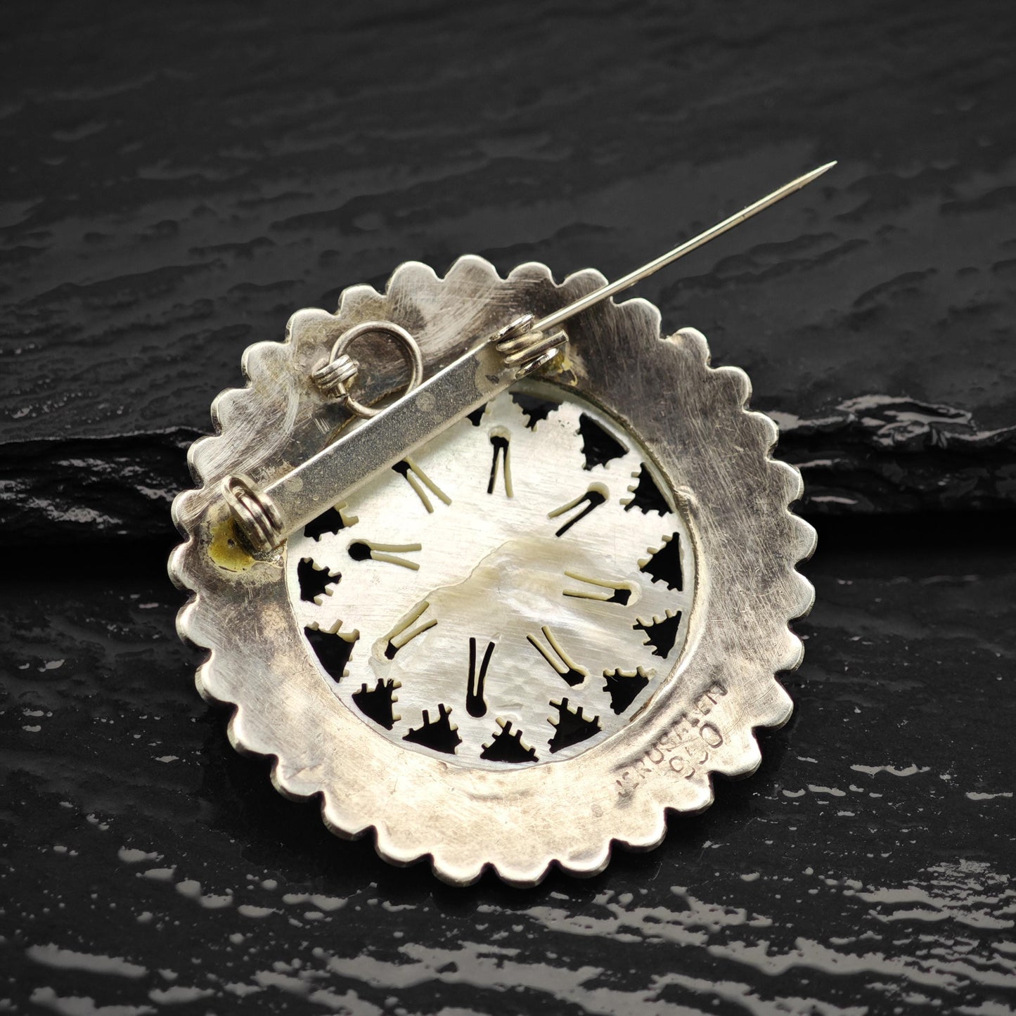 Jerusalem Snowflake, Carved MOP Brooch Pendant Sterling Silver