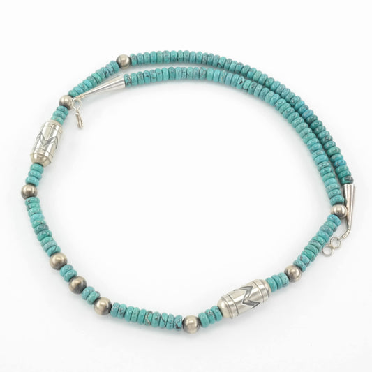 Running Bear Sterling Silver Blue Turquoise Bead, Overlay Necklace