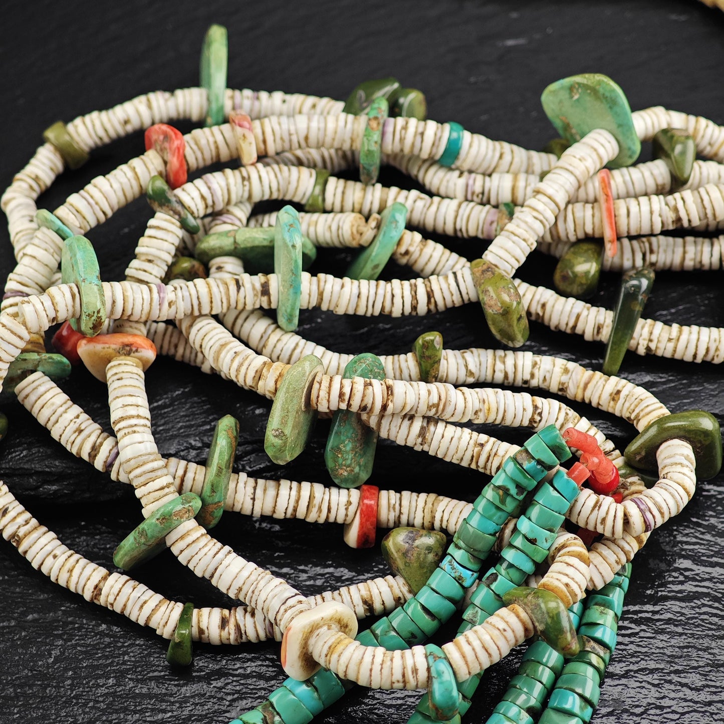 Historic Native American Multicolor Heishi Beaded Necklace N2726