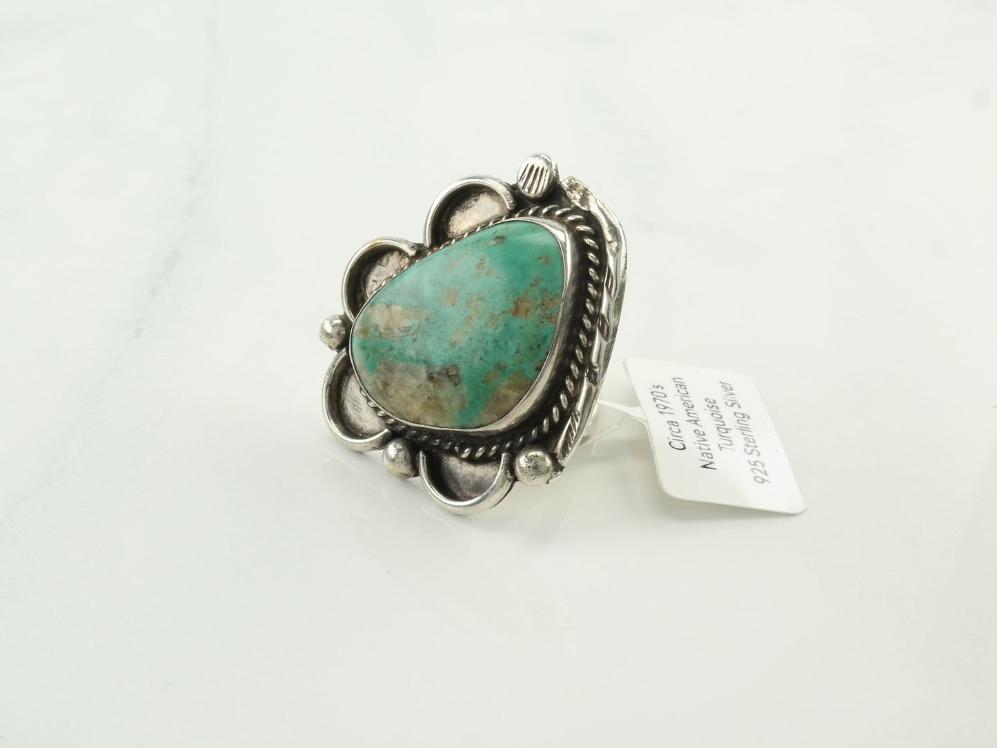 Native American Silver Ring Turquoise Sterling Green Size 8 1/4