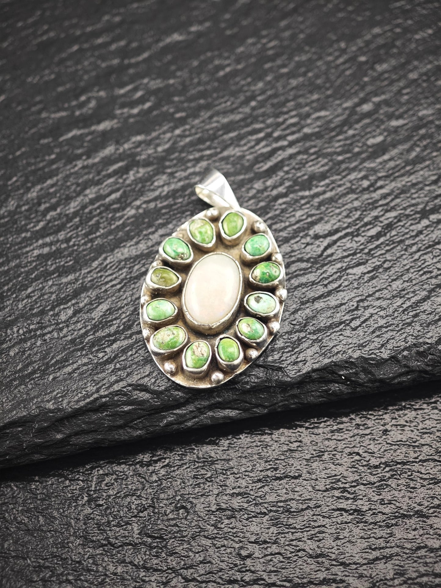 Natural Opal, Green Turquoise Pendant Sterling Silver P2734