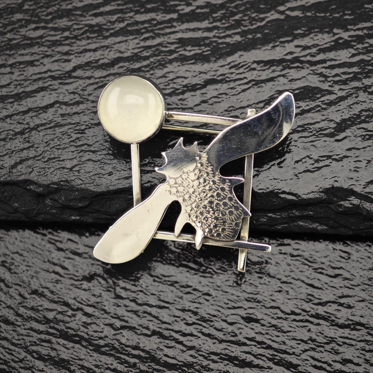 Vintage Studio, Artist Sterling Silver Brooch Insect White Quartz