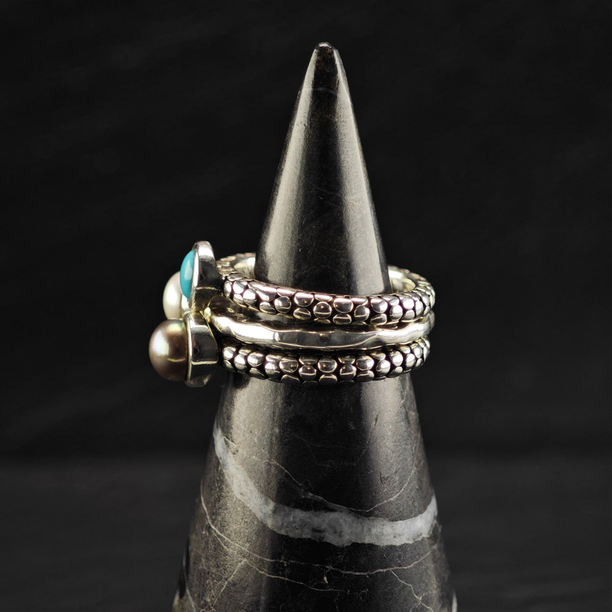 Choice of Michael Dawkins Pearl, Turquoise Sterling Silver Ring Sz 6 R6825