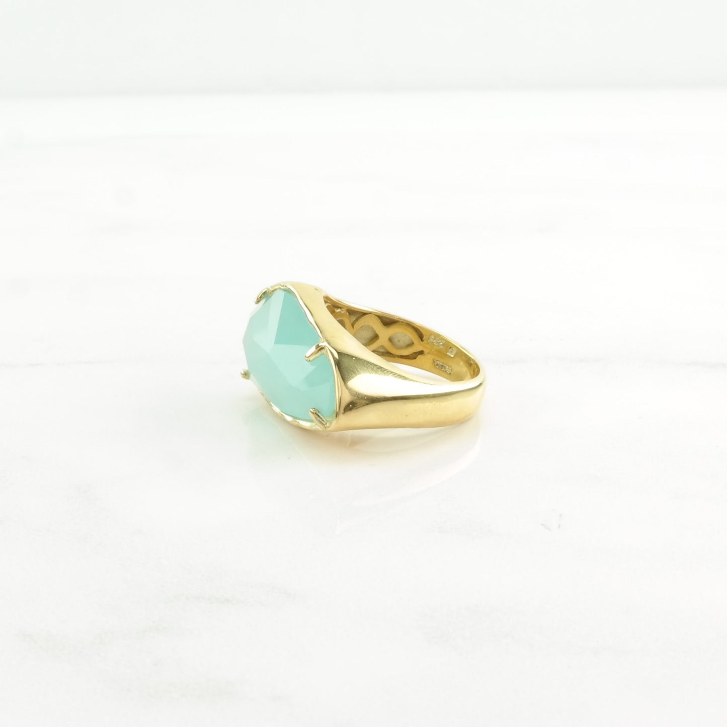 Sterling Silver Ring Chalcedony Gold Gilded Blue Size 6