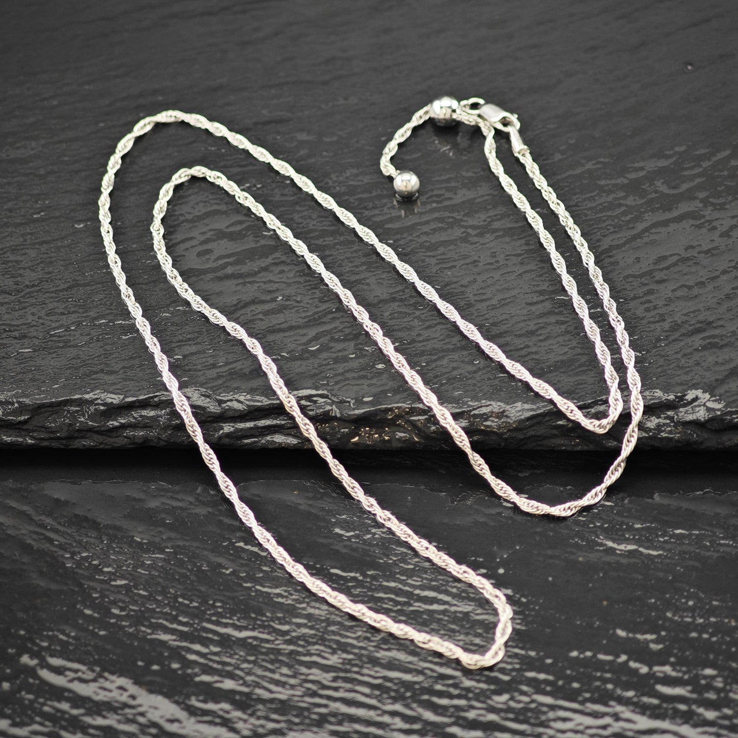 Adjustable slider Rope Chain Sterling Silver Necklace 24 1/8" N2627
