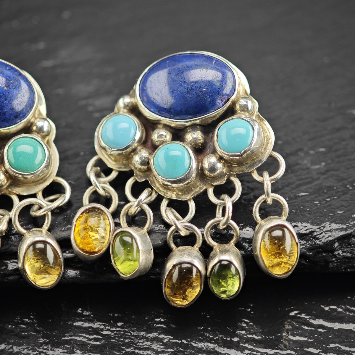Vintage Navajo Nakai Lapis, Turquoise Stud Sterling Silver Earrings ER3227