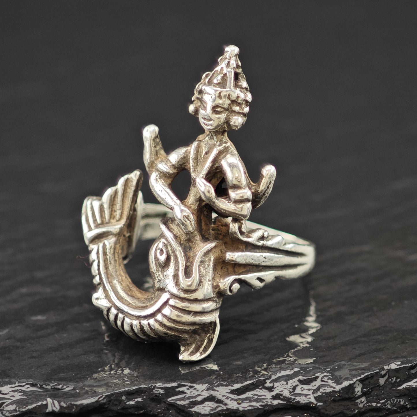 Thai Goddess Silver Ring Sterling Size 6 Statement Jewelry R6089