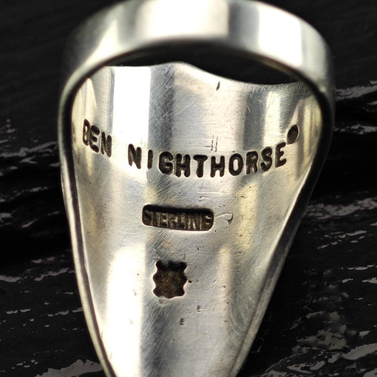 Vintage Ben Nighthorse Turquoise Feather Detail Sterling Silver Ring Sz 8 R6882