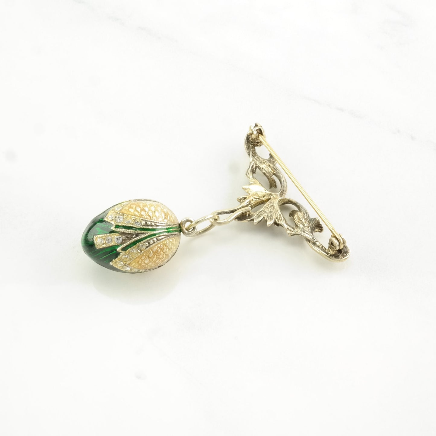 Vintage Soviet USSR Enamel, CZ Egg Sterling Silver Pendant