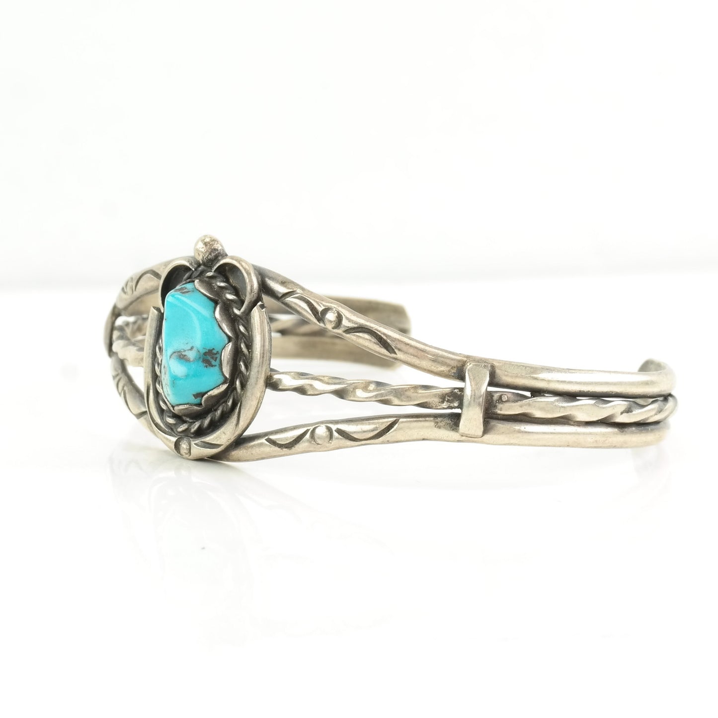 Native American Sterling Silver Cuff Bracelet Blue Turquoise