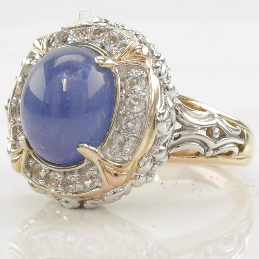 Vintage Sterling Silver Ring Tanzanite, White Topaz Two Tone Size 7