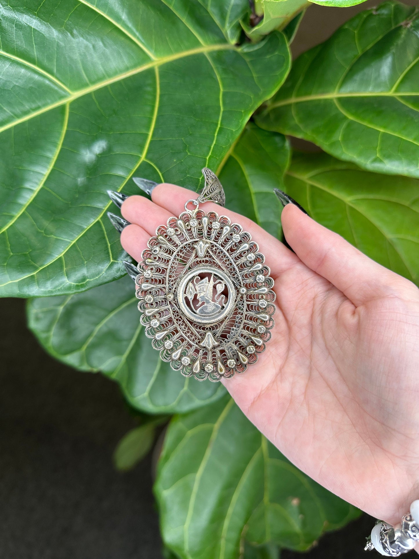 Vintage Archeological Revival Filigree Egyptian Sterling Silver Pendant
