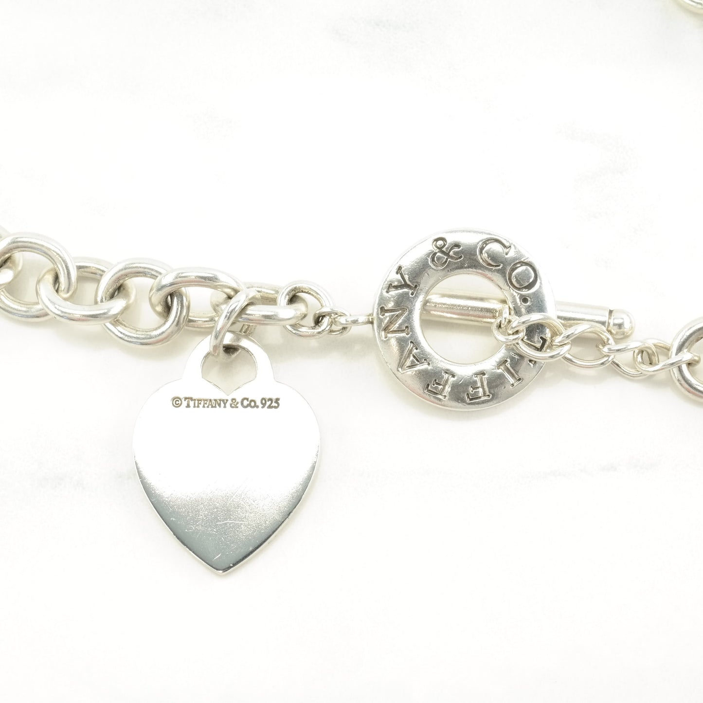 Vintage Tiffany Co Sterling Silver Heart Tag Toggle Clasp Chain Necklace