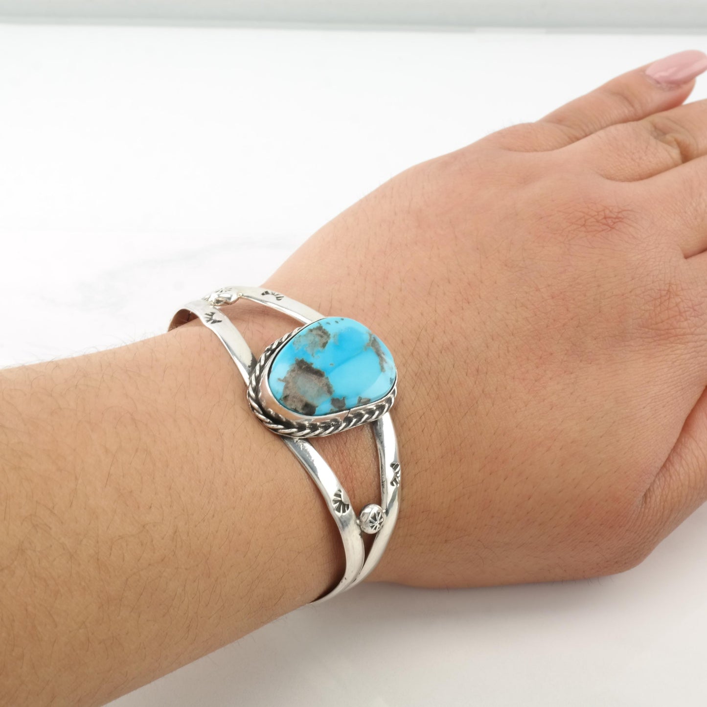 Southwest Turquoise Stamped, Sterling Silver Cuff Bracelet