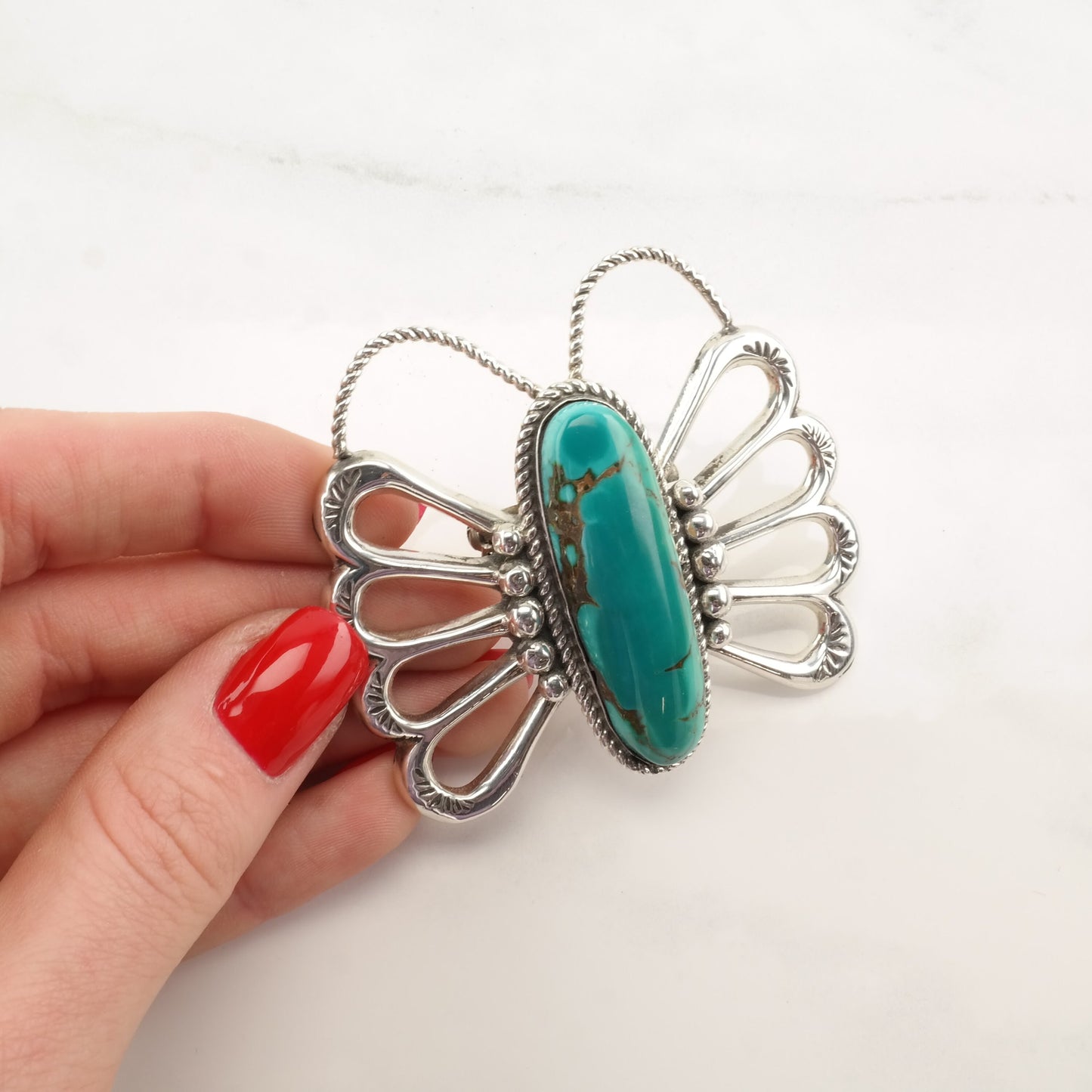 Native American Sterling Silver Brooch Butterfly Turquoise