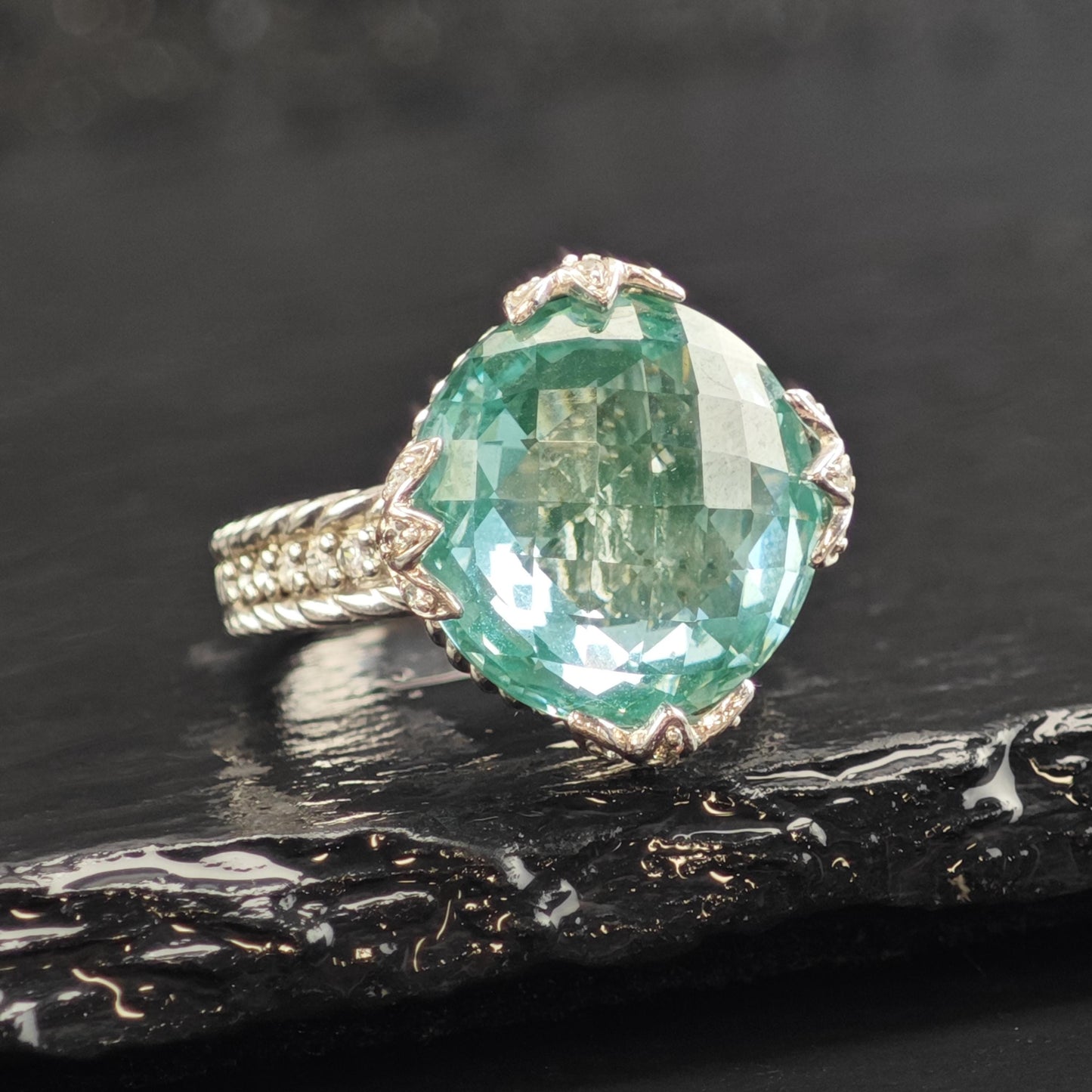 Green Quartz Doublet Sterling Silver Ring Sz 6 R6608