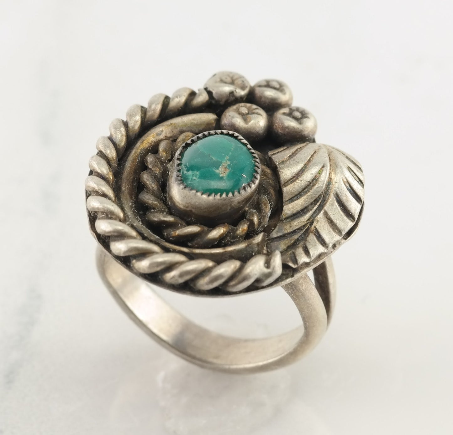 Native American Silver Ring Turquoise Triangle Sterling Size 6