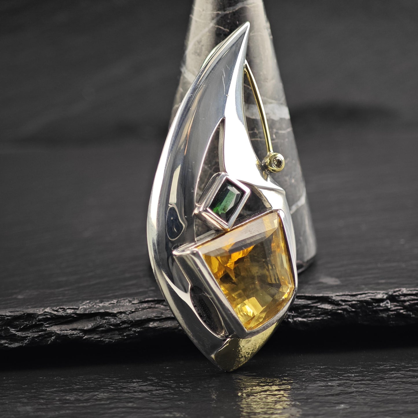 Citrine Tourmaline 18K Gold Accent Pendant Sterling Silver P3032