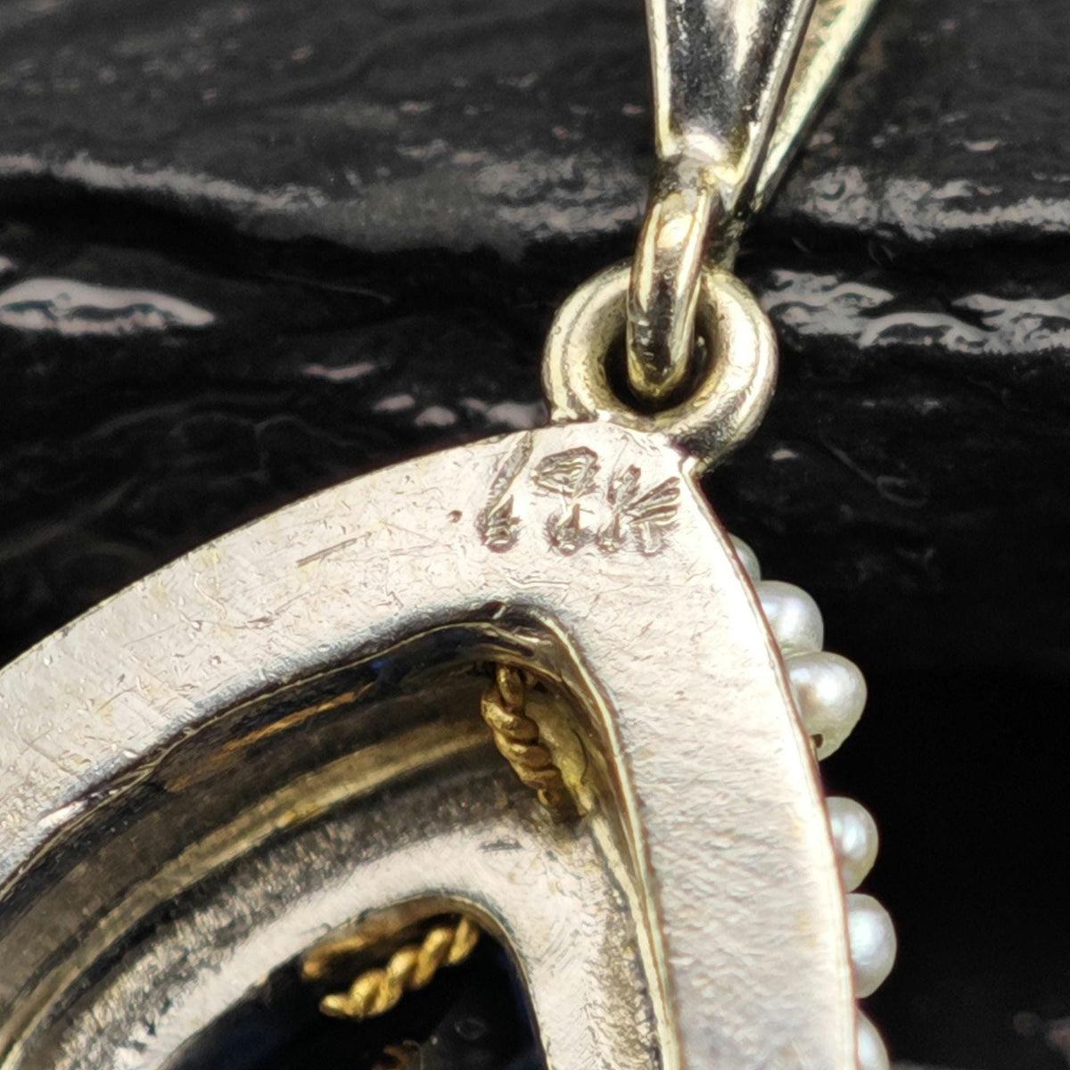 Victorian Natural Sapphire Seed Pearl, 14K White Gold Pendant P3107