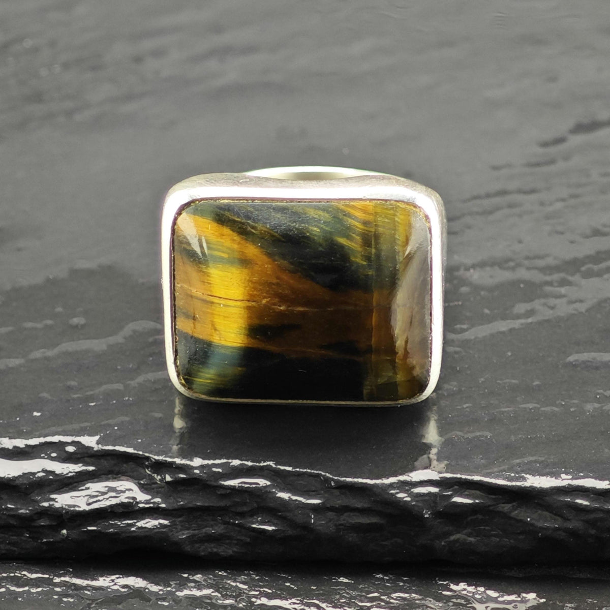 Square Tiger's Eye Sterling Silver Ring Sz 9 1/2 R6874