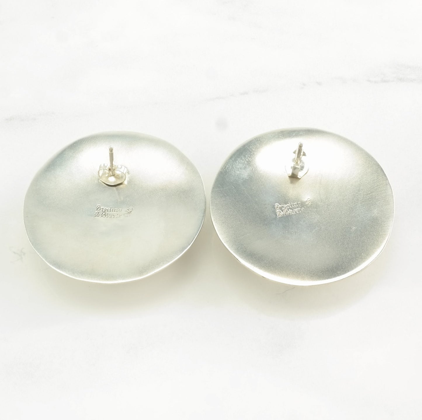 Vintage Sterling Silver Stud Earrings Large Dome Stamped, Shield Native American