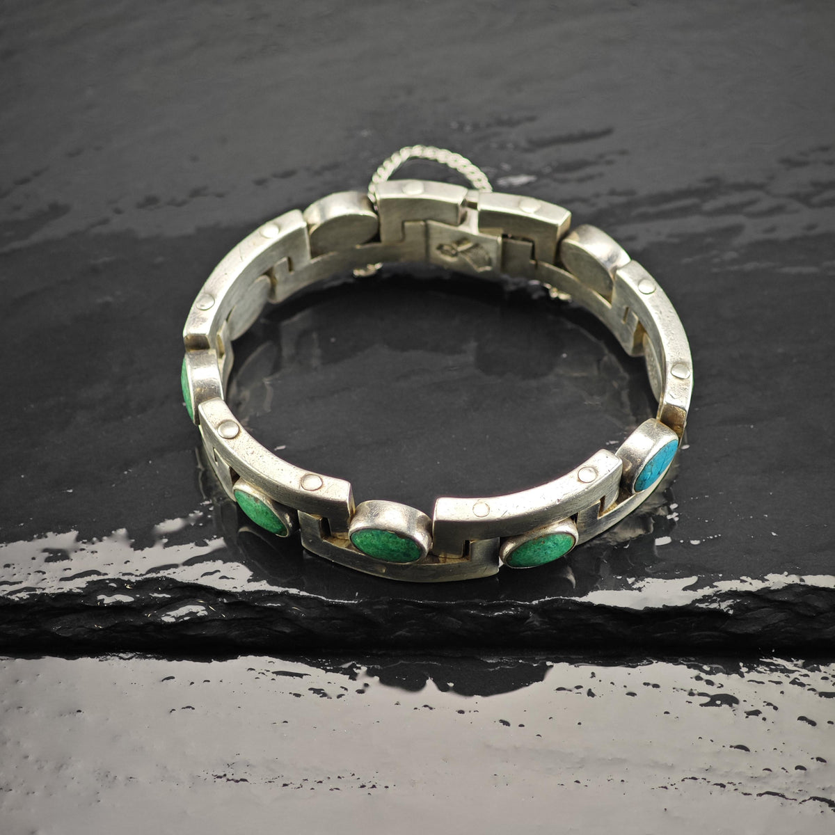 Taxco Gemstone Sterling Silver Hinged Bangle By Antonio Pineda Sz 6 3/4" BR3169
