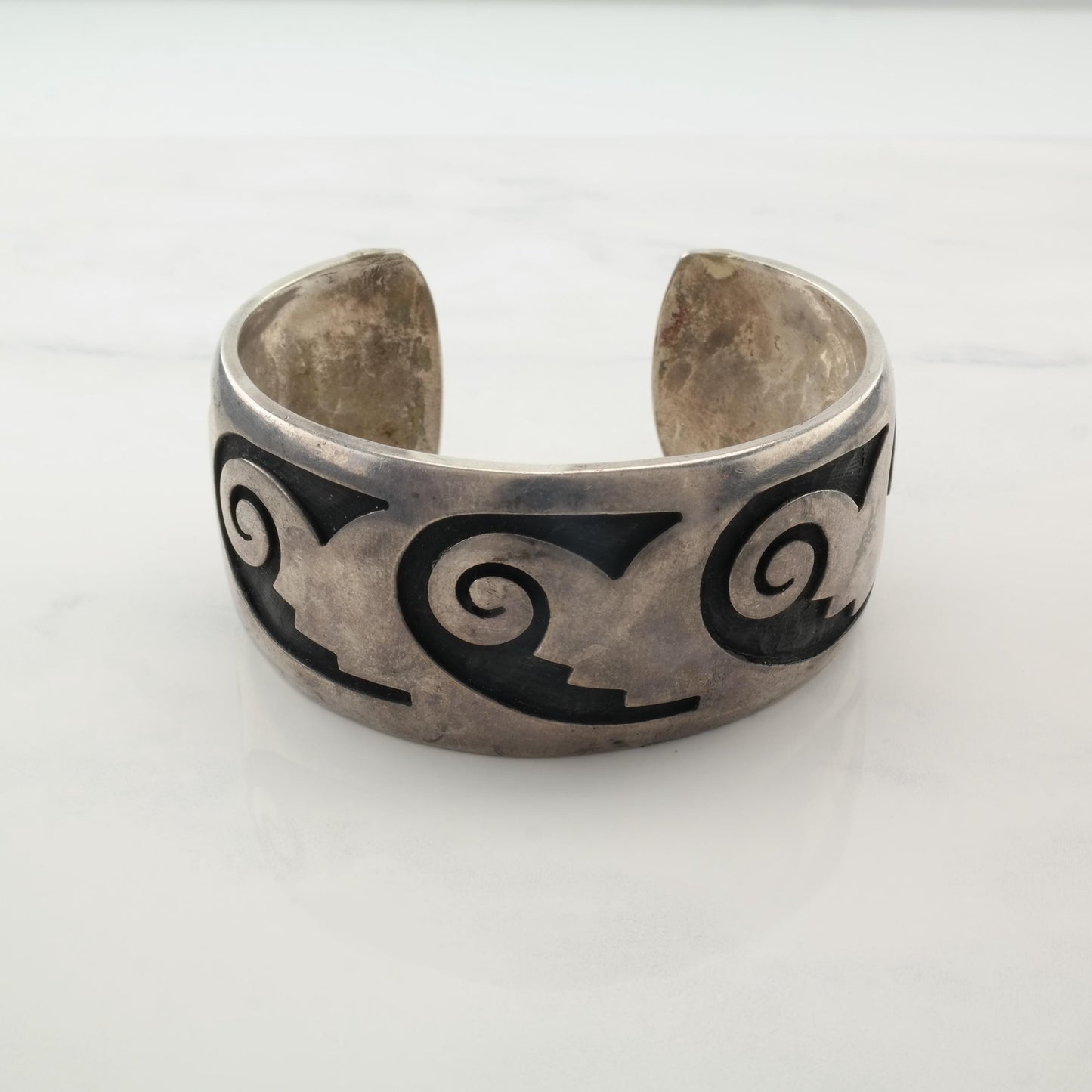 Native American Overlay Cuff Bracelet Bernard Dawahoya Hopi Sterling Silver