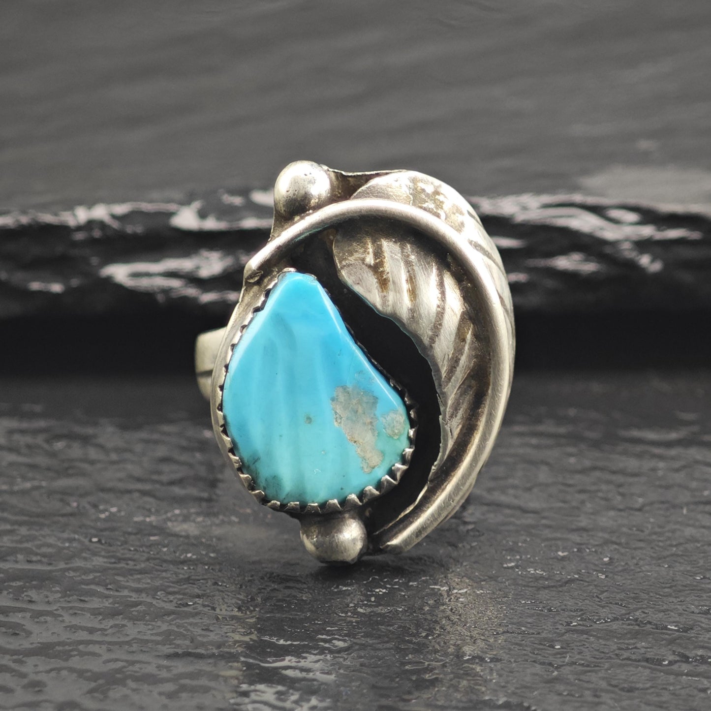 Zuni Carved Turquoise Sterling Silver Ring Sz 4 1/2 R6674